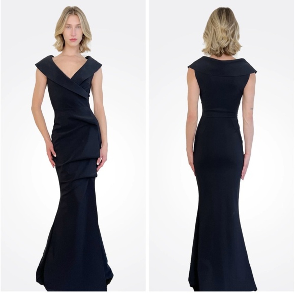 Chiara Boni La Petite Robe Norc Cocoon Collar Trumpet Gown Black Sz 6